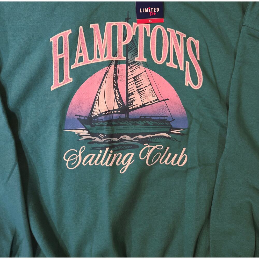 Limited Too Graphic "Hamptons Sailing Club" Sweatshirt Size: XL Color: Teal - Picture 4 of 6